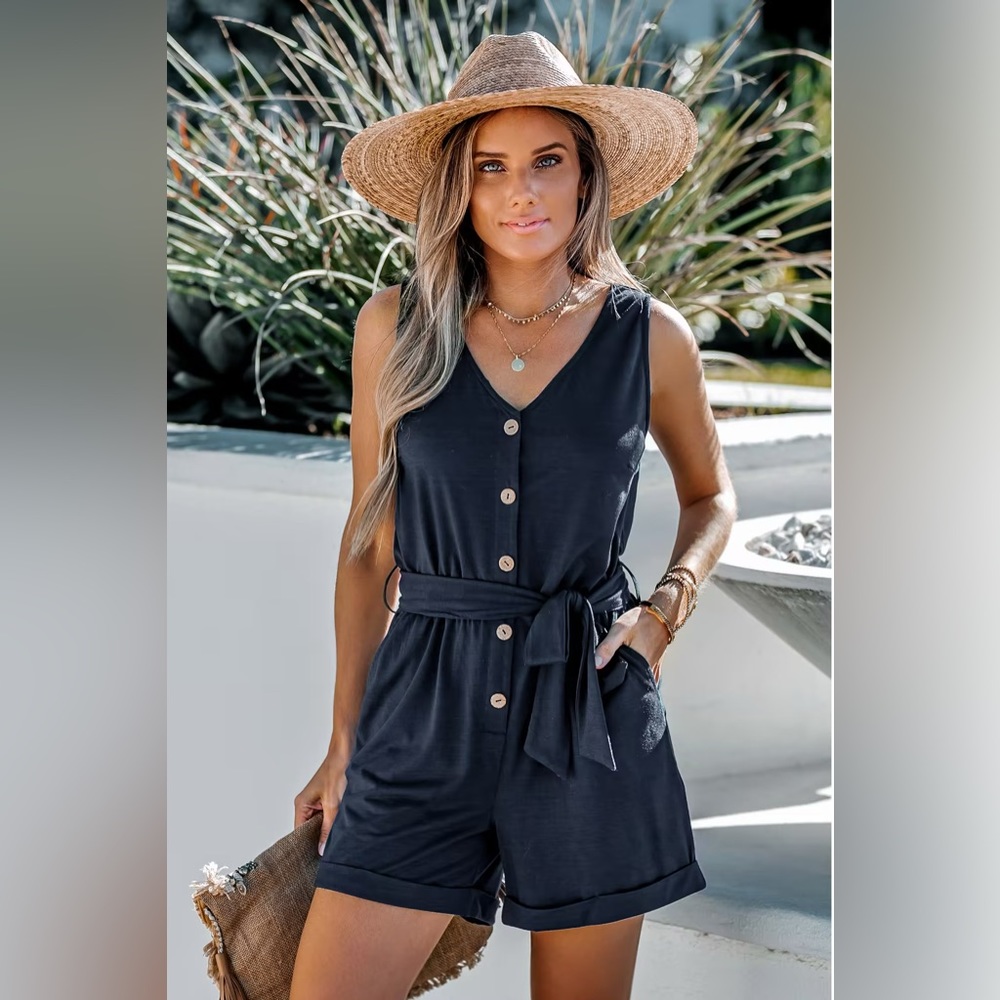 Cupshe Small Rosalinda Belted V-Neck Romper